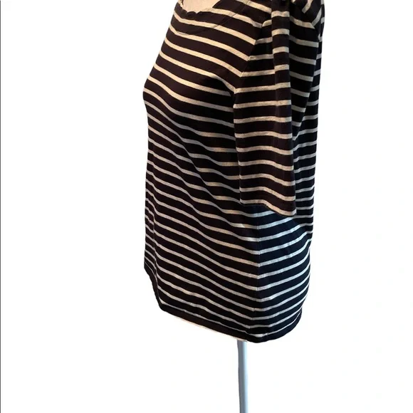 Talbots Navy & White Striped Short Sleeve Scallop Round Neck Women’s Tee Small - Picture 4 of 12